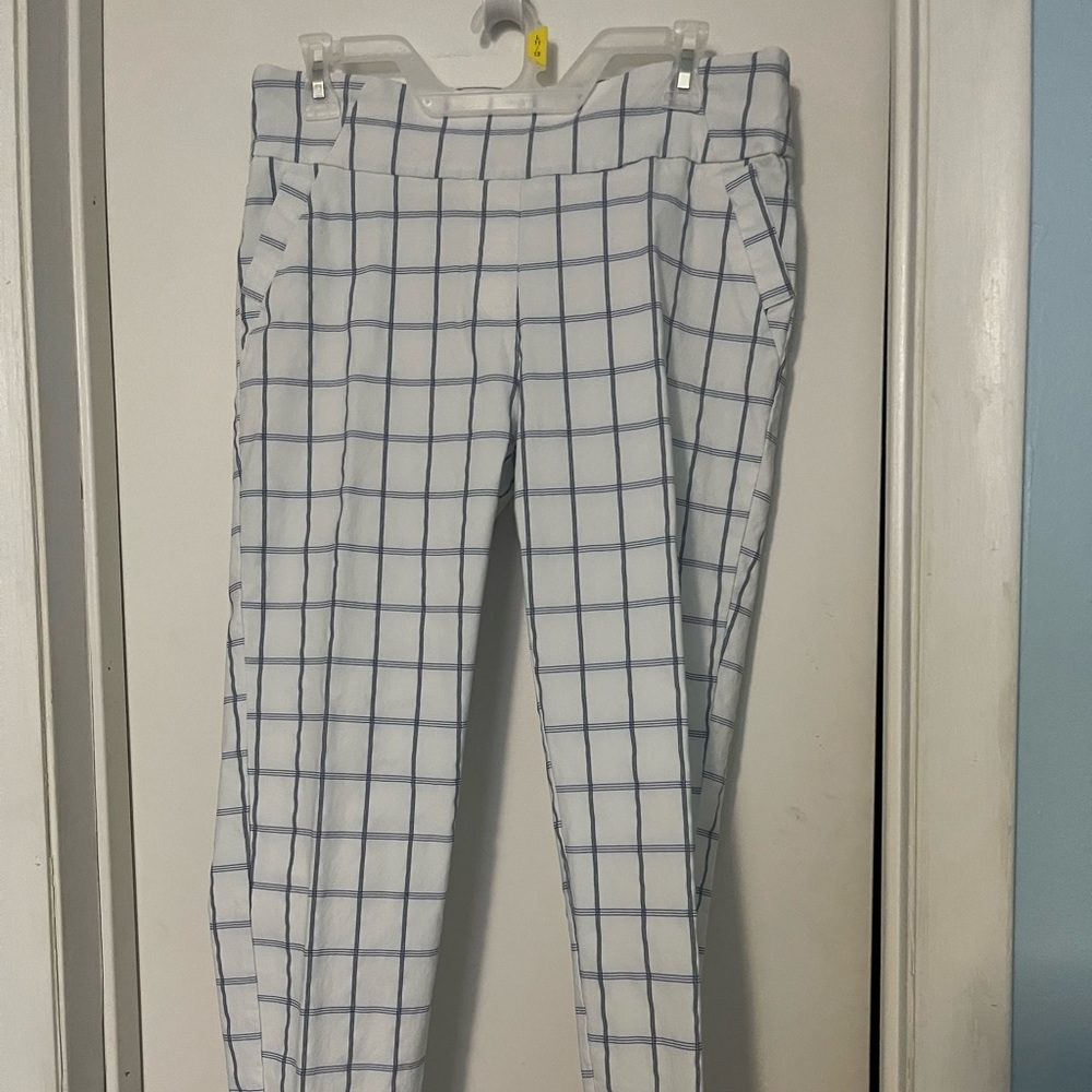 Soho Apparel Ltd, Size L White & Blue Plaid Skinny Pants